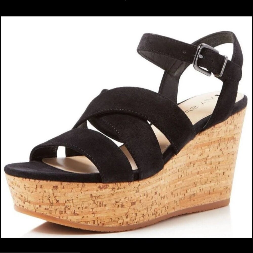 Via Spiga Kendall Women's Wedge Sandals Black Size 7 M
